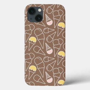 Ice Cream Cone Pattern on Brown iPhone 13 Hoesje