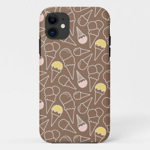 Ice Cream Cone Pattern on Brown iPhone 11 Hoesje