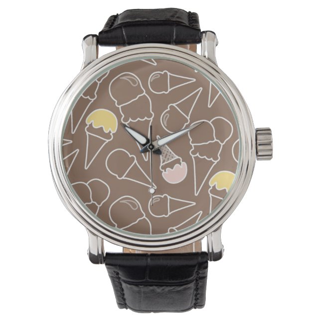 Ice Cream Cone Pattern on Brown Horloge (Voorkant)