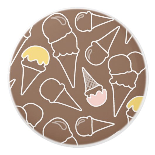 Ice Cream Cone Pattern on Brown Keramische Knop (Voorkant)
