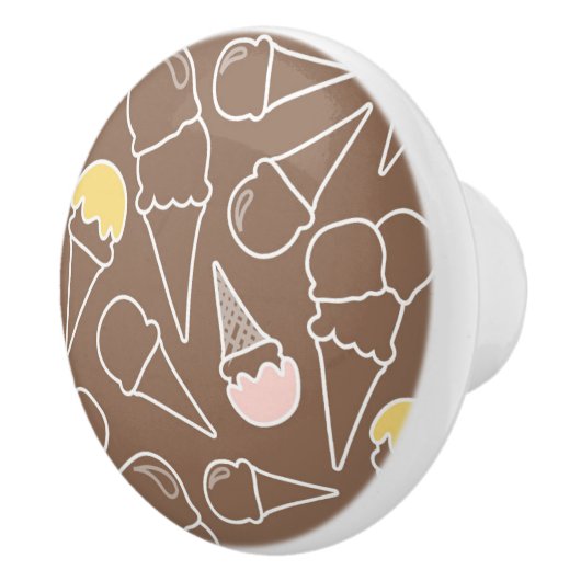 Ice Cream Cone Pattern on Brown Keramische Knop (Rechts)