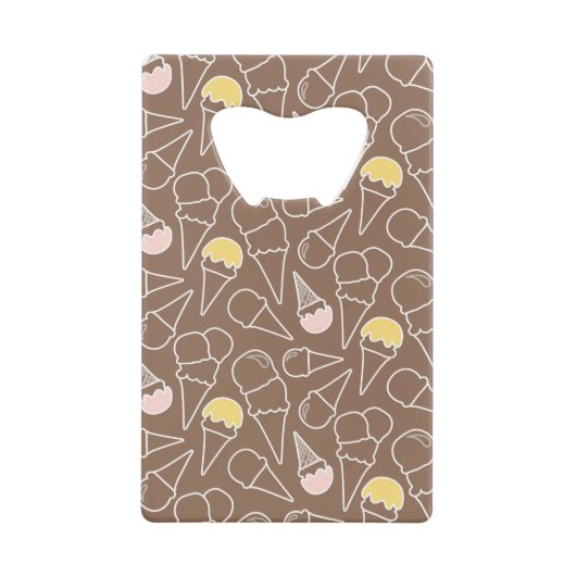 Ice Cream Cone Pattern on Brown Kredietkaart Flessenopener (Voorkant)