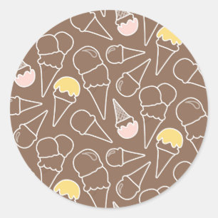 Ice Cream Cone Pattern on Brown Ronde Sticker