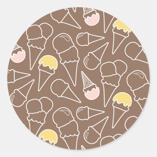 Ice Cream Cone Pattern on Brown Ronde Sticker (Voorkant)