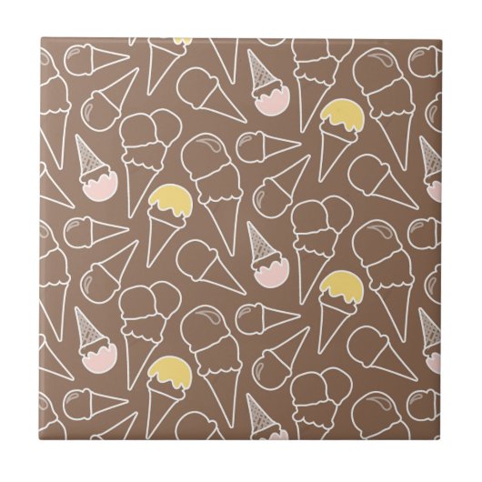 Ice Cream Cone Pattern on Brown Tegeltje (Voorkant)