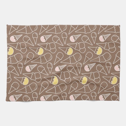 Ice Cream Cone Pattern on Brown Theedoek (Horizontaal)