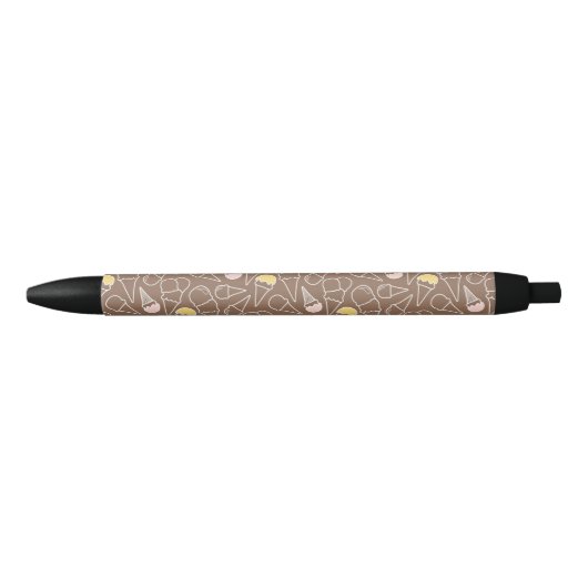 Ice Cream Cone Pattern on Brown Zwarte Inkt Pen (Voorkant)