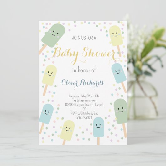 Ice Cream Cone Scoop Confetti Kinder Baby shower Kaart (Staand voorkant)