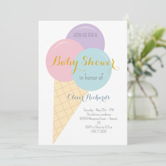 Ice Cream Cone Scoop Kinder Baby shower Kaart (Staand voorkant)