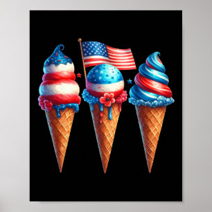 Ice Cream Cone Scoops Ontworpen Amerikaanse Vlag 4 Poster