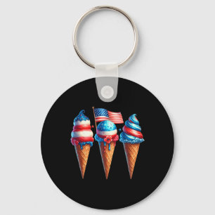 Ice Cream Cone Scoops Ontworpen Amerikaanse Vlag 4 Sleutelhanger