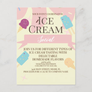 Ice Cream Cone Social Flyers Invitation Yellow Briefkaart