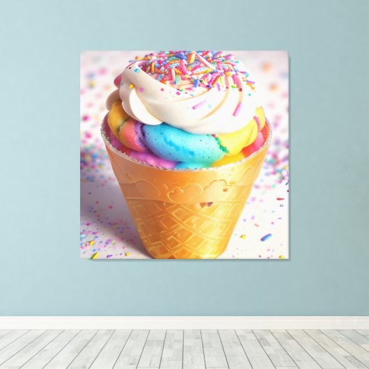 Ice Cream Cone Sprinkles Canvas Afdruk (Insitu (Houten vloer))