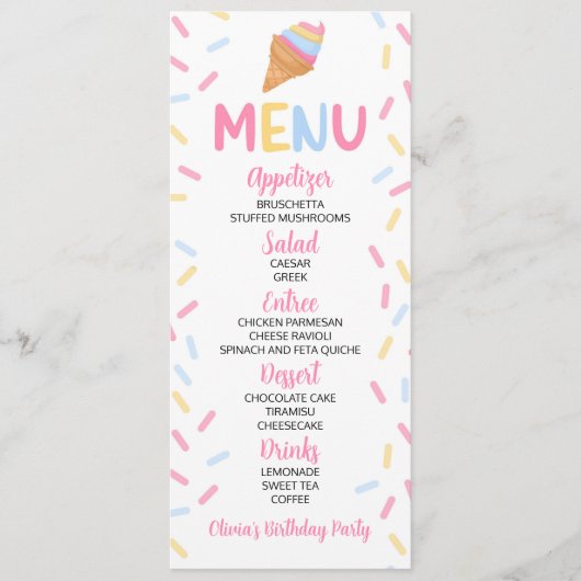 Ice Cream Cone Sprinkles Zoet Verjaardagsfeestje V Menu (Voorkant)