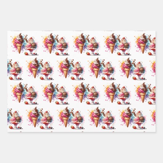 Ice Cream Cone, Sundae en Milkshake Verjaardag Inpakpapier Vel (Voorkant 3)