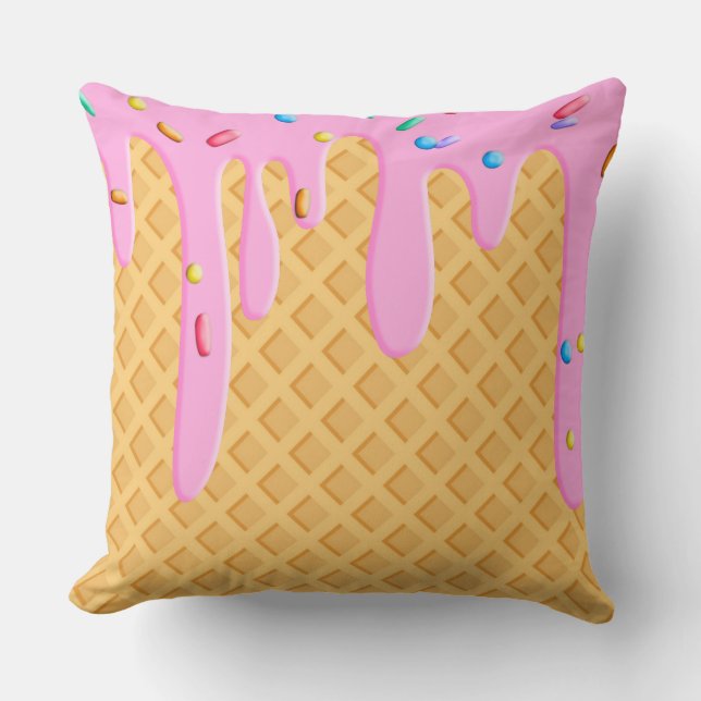 Ice Cream Cone with roze Frosting & Sprins Kussen (Voorkant)