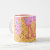 Ice Cream Cone with roze Frosting & Sprins Tweekleurige Koffiemok (Voorkant links)