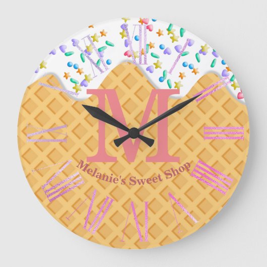 Ice Cream Cone with Vanilla Frosting & Sprinkles Grote Klok (Voorkant)