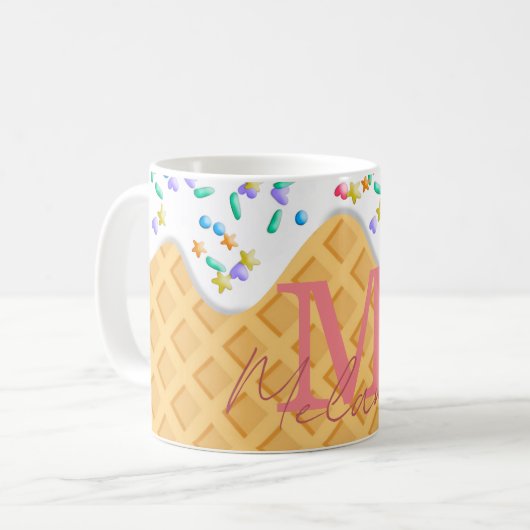 Ice Cream Cone with Vanilla Frosting & Sprinkles Koffiemok (Voorkant links)