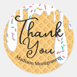 Ice Cream Cone with Vanilla Frosting & Sprinkles Ronde Sticker