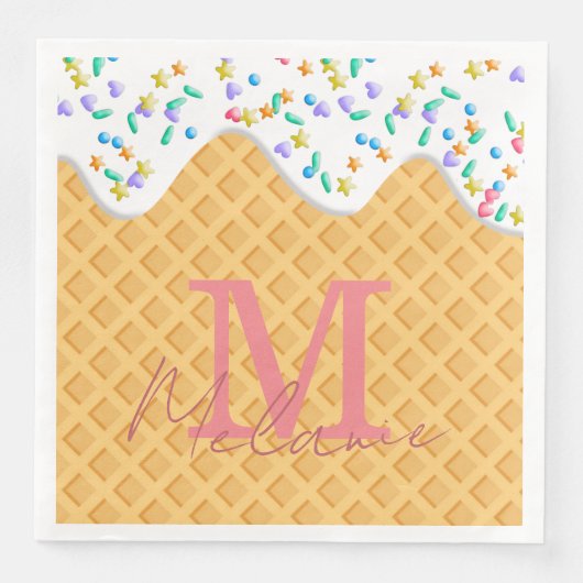 Ice Cream Cone with Vanilla Frosting & Sprinkles Servet (Voorkant)