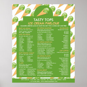 Ice Cream Cones, Ice Cream Parlor Menu Poster