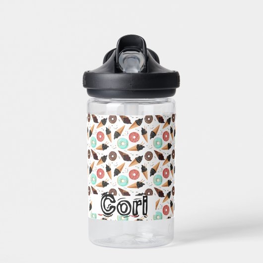 Ice Cream Cones met donuts Custom Name Waterfles (Voorkant)