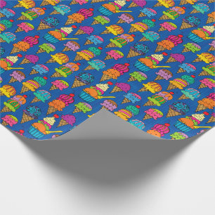 Ice Cream Cones op Blauw Cadeaupapier