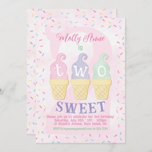 Ice Cream Cones Sprinkles Pastel Roze 2e Verjaarda Kaart (Voorkant / Achterkant)