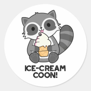 Ice Cream Coon Grappige Dierlijke Racoon Pun Ronde Sticker