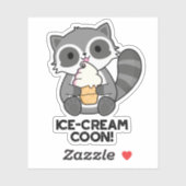 Ice Cream Coon Grappige Dierlijke Racoon Pun Sticker (Vel)