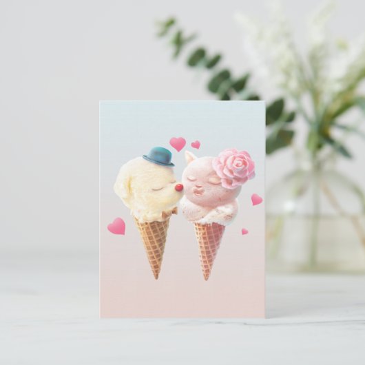 Ice Cream Couple - Liefde bij de eerste klik Aankondigingskaart (Staand voorkant)