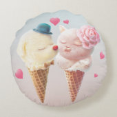 Ice Cream Couple - Liefde bij de eerste klik Rond Kussen (Achterkant)