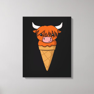 Ice Cream Cow Gifts Funny Scottish Highland Cow Canvas Afdruk