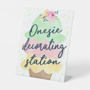 Ice Cream Decoration Station Baby shower Reclamebord Met Voetstuk