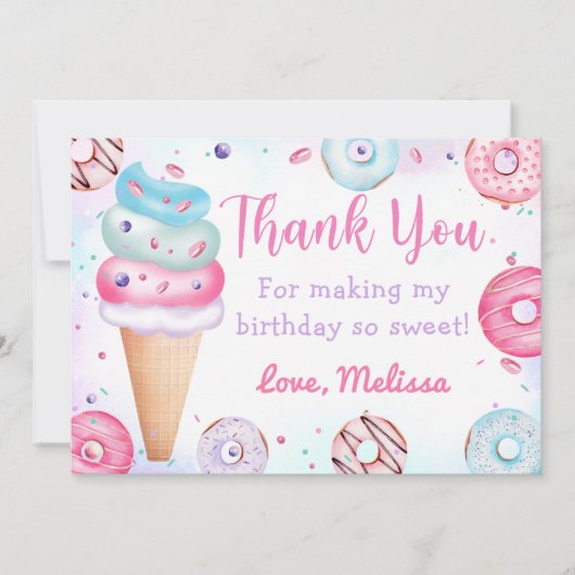 Ice Cream Donut Verjaardag Dank u kaart (Voorkant)