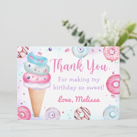 Ice Cream Donut Verjaardag Dank u kaart (Staand voorkant)