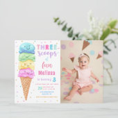Ice Cream Drie Scoops van Fun Verjaardag Foto Kaart (Staand voorkant)