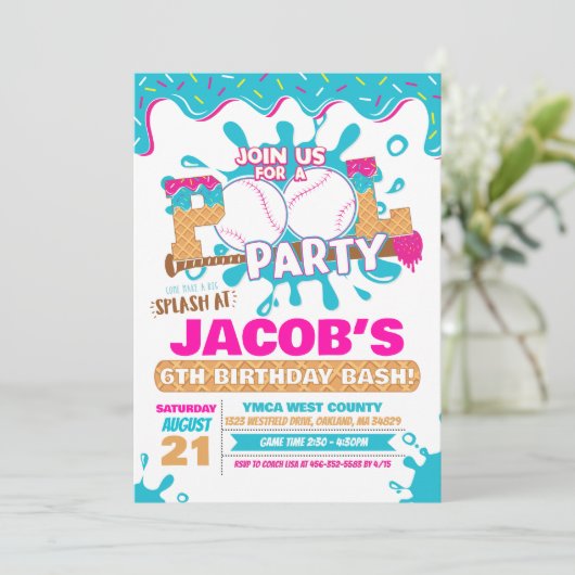Ice Cream Drip Pool Birthday Invitation (Debout devant)