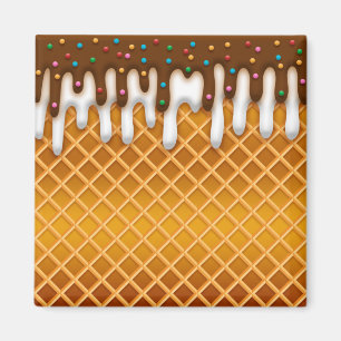 Ice Cream Drip Waffle Cone Chocolate and Vanilla Magneet