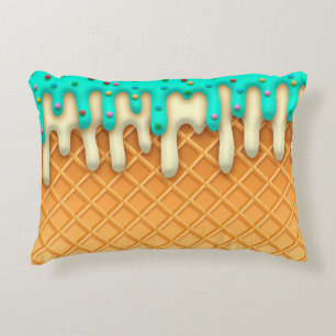 Ice Cream Drip Waffle Cone Mint with Sprinkles Accent Kussen