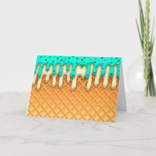 Ice Cream Drip Waffle Cone Mint with Sprinkles Kaart