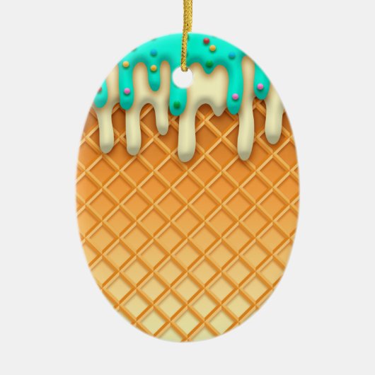 Ice Cream Drip Waffle Cone Mint with Sprinkles Keramisch Ornament (Voorkant)