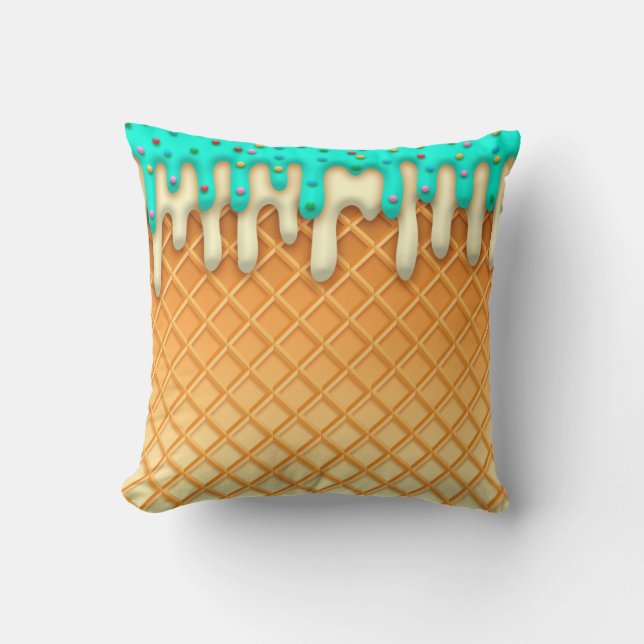 Ice Cream Drip Waffle Cone Mint with Sprinkles Kussen (Voorkant)