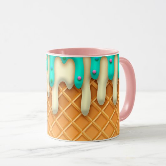 Ice Cream Drip Waffle Cone Mint with Sprinkles Mok (Voorkant rechts)