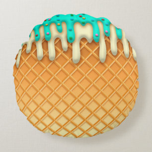 Ice Cream Drip Waffle Cone Mint with Sprinkles Rond Kussen