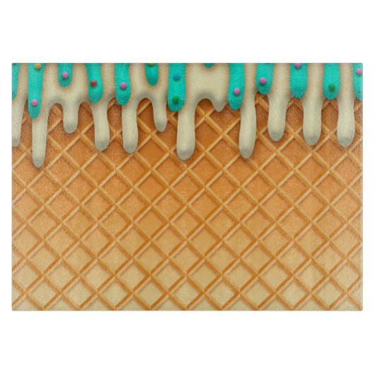 Ice Cream Drip Waffle Cone Mint with Sprinkles Snijplank (Voorkant)