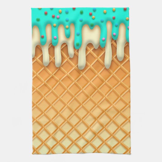 Ice Cream Drip Waffle Cone Mint with Sprinkles Theedoek (Verticaal)
