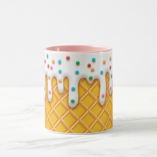 Ice Cream Drip Waffle Cone with Sprinkles Mok (Midden)