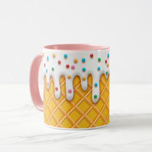 Ice Cream Drip Waffle Cone with Sprinkles Mok (Voorkant links)